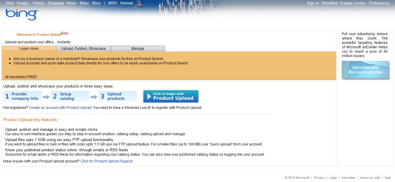 Bing Product Upload Interface (2009)